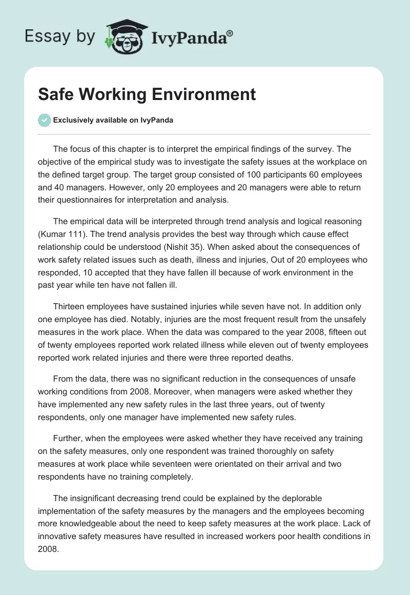 Safe Working Environment. Page 1