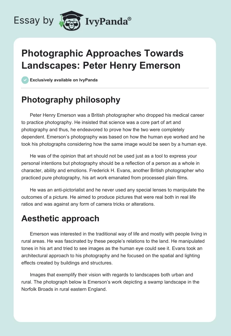 Photographic Approaches Towards Landscapes: Peter Henry Emerson. Page 1