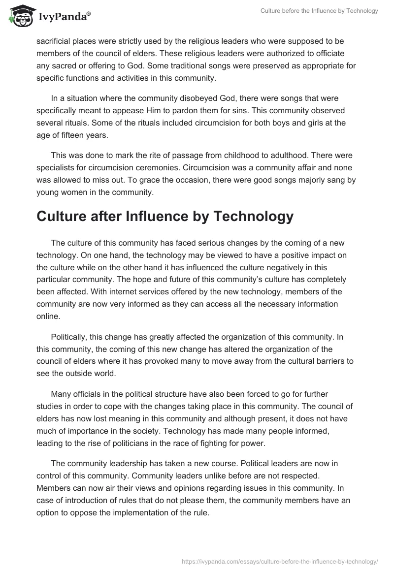 Culture before the Influence by Technology. Page 3