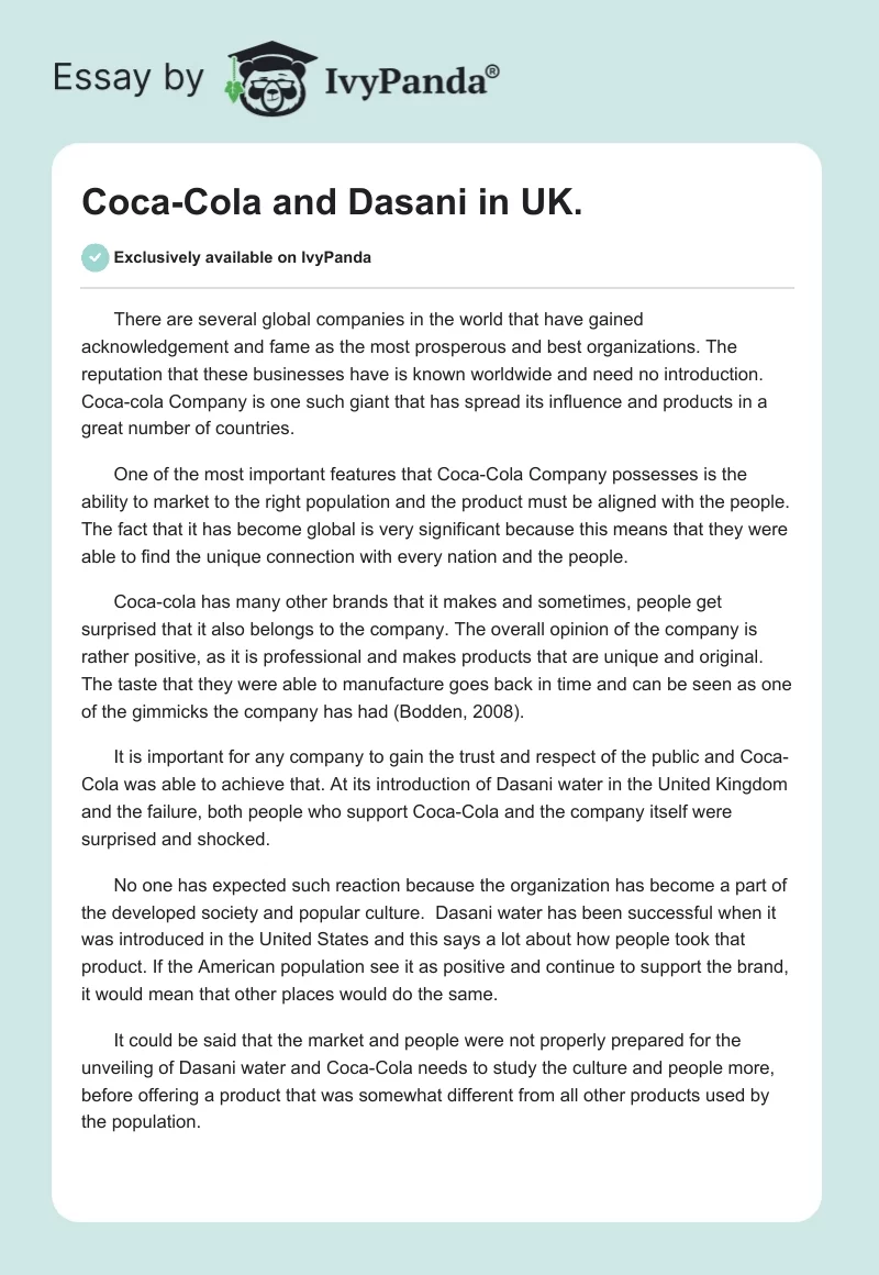 Coca-Cola and Dasani in UK.. Page 1