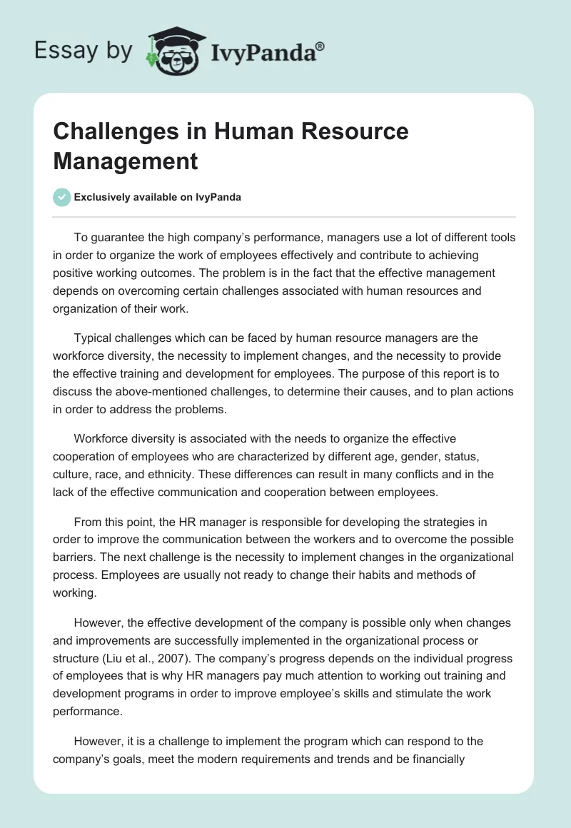 Challenges in Human Resource Management. Page 1