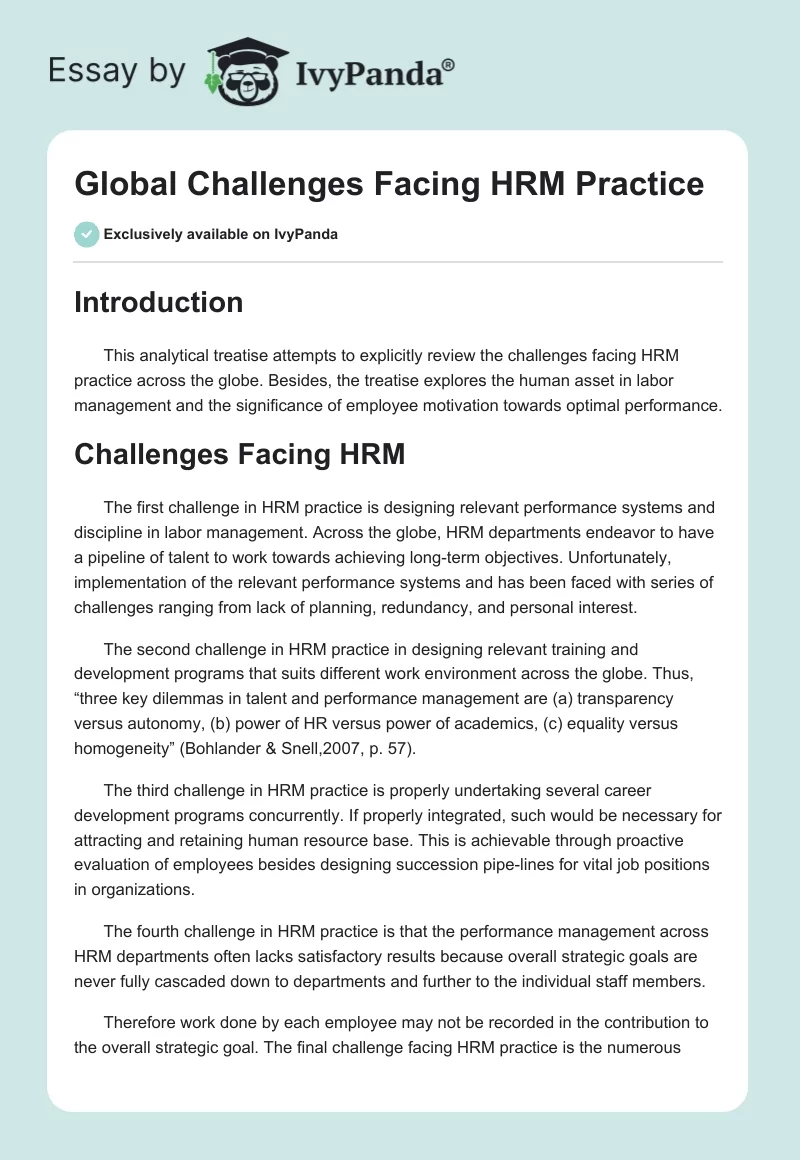 Global Challenges Facing HRM Practice. Page 1