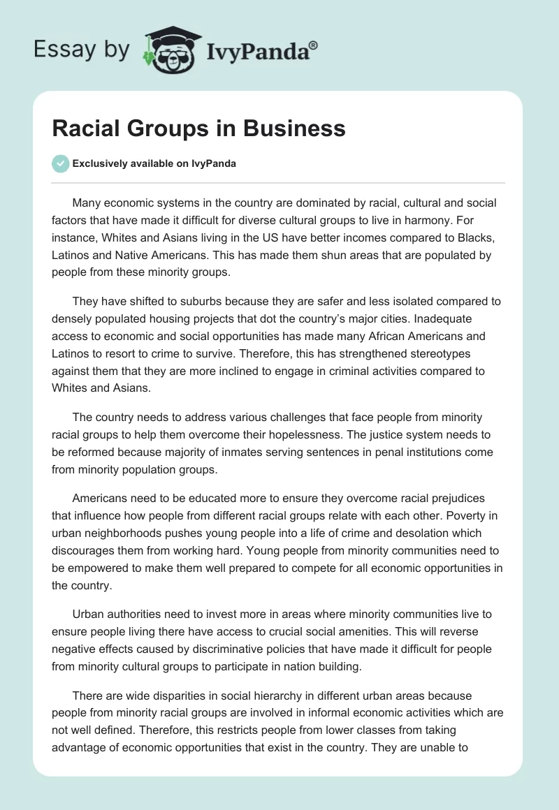 Racial Groups in Business. Page 1