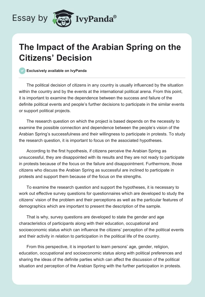 The Impact of the Arabian Spring on the Citizens’ Decision. Page 1
