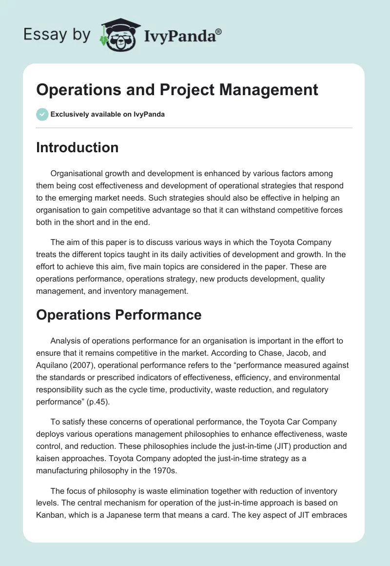 Operations and Project Management. Page 1