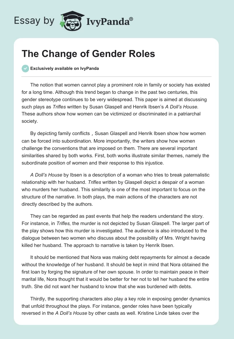 The Change of Gender Roles. Page 1