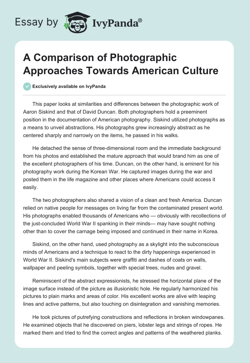 A Comparison of Photographic Approaches Towards American Culture. Page 1