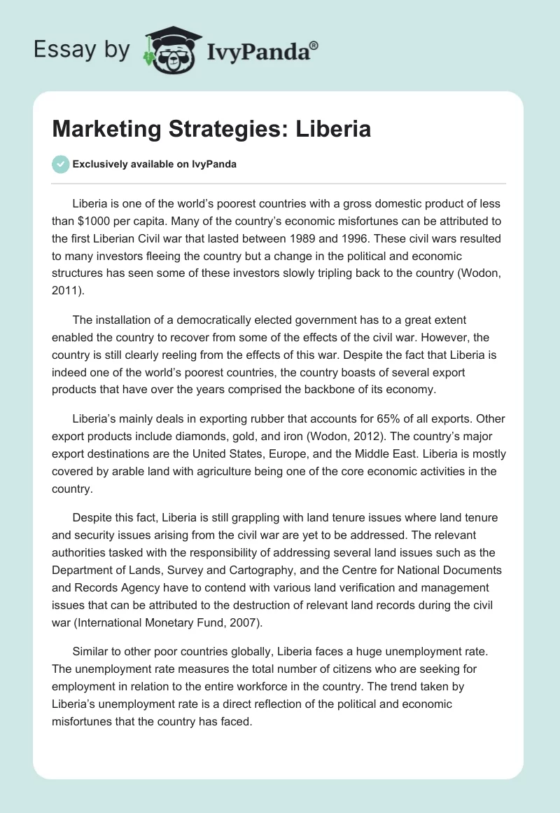 Marketing Strategies: Liberia. Page 1