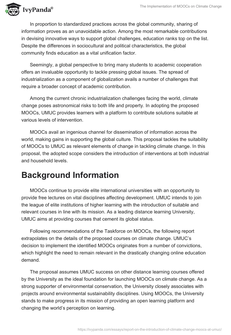 The Implementation of MOOCs on Climate Change. Page 2