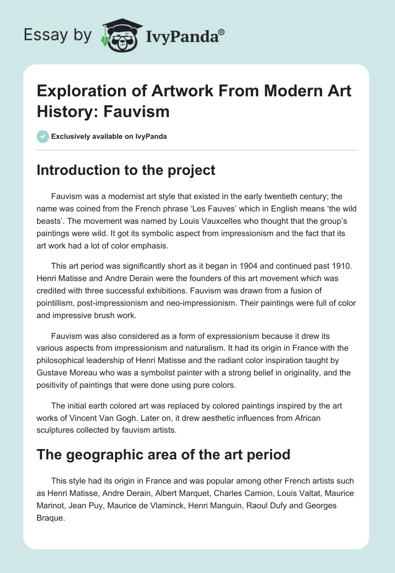 Exploration of Artwork From Modern Art History: Fauvism. Page 1