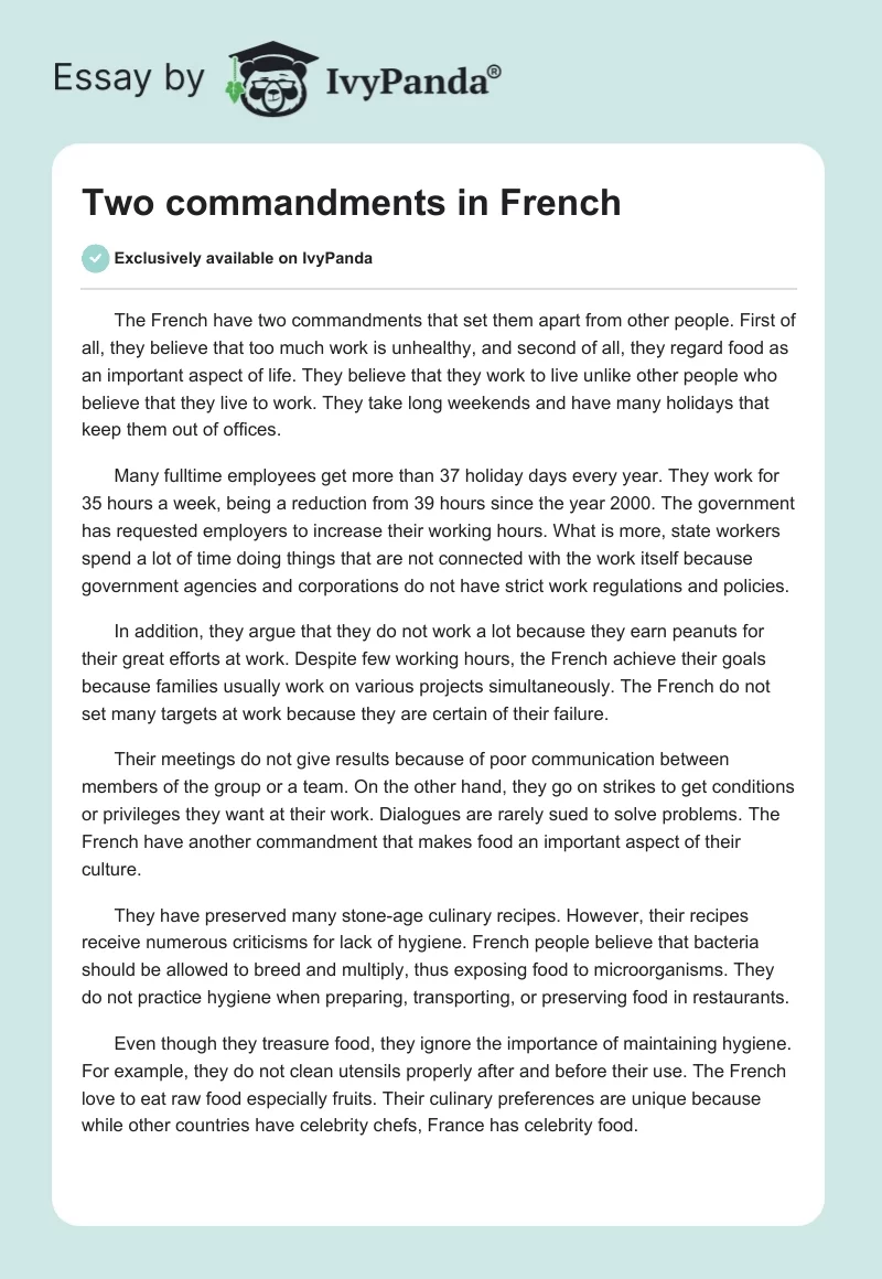 Two commandments in French. Page 1
