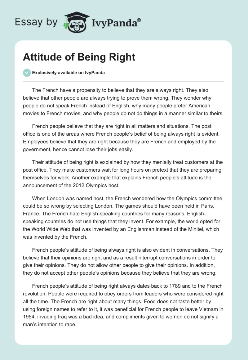 Attitude of Being Right. Page 1