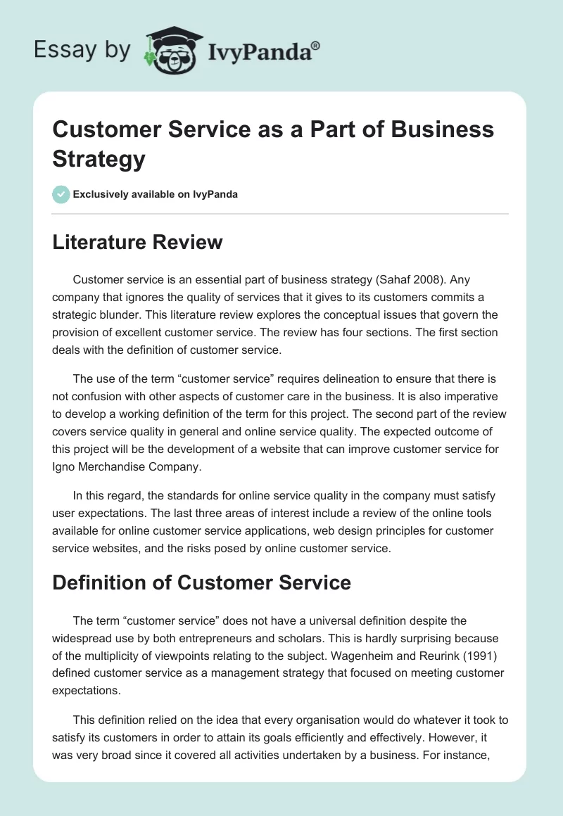 Customer Service as a Part of Business Strategy. Page 1
