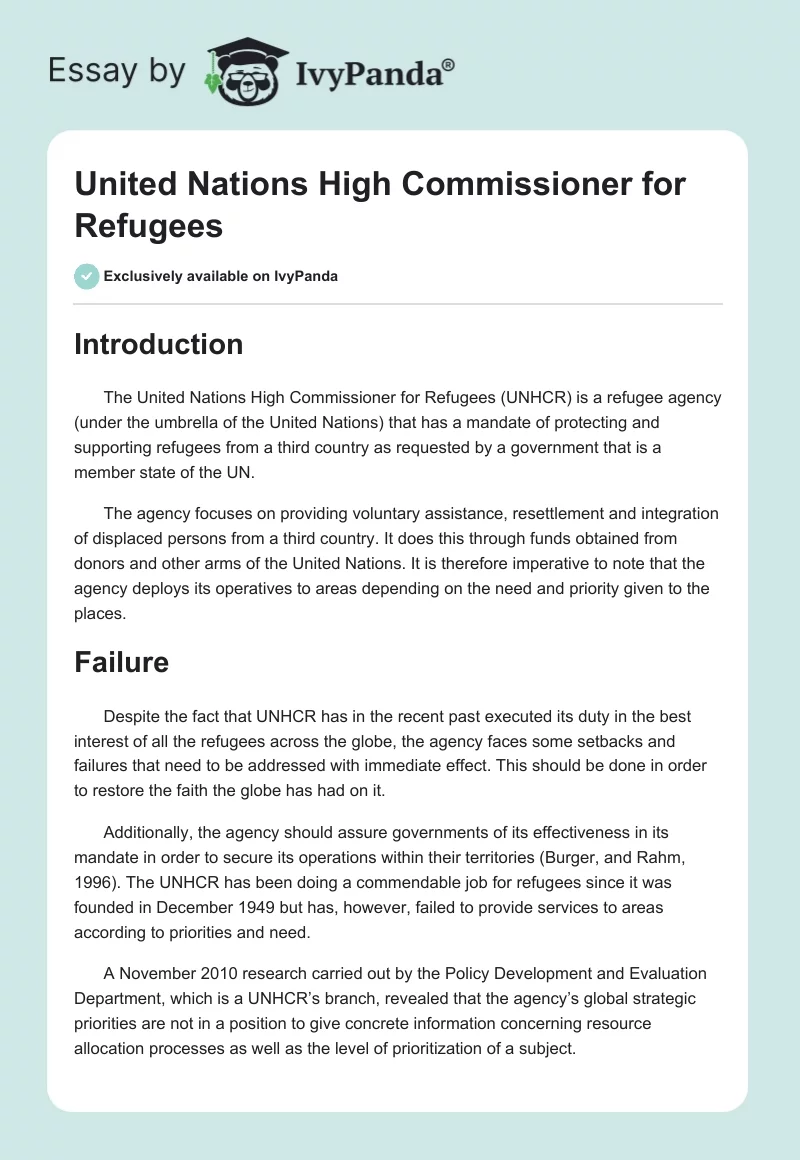 United Nations High Commissioner for Refugees. Page 1