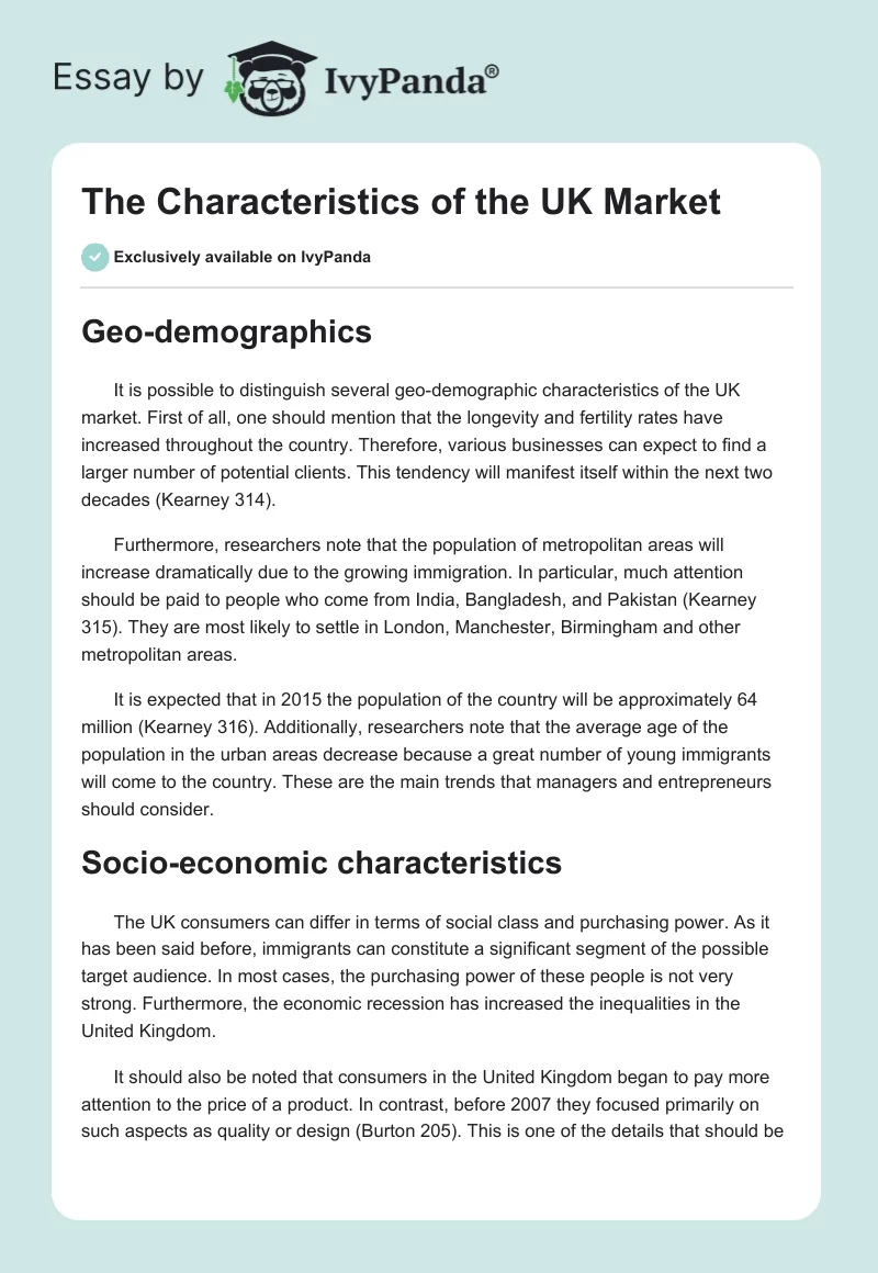 The Characteristics of the UK Market. Page 1