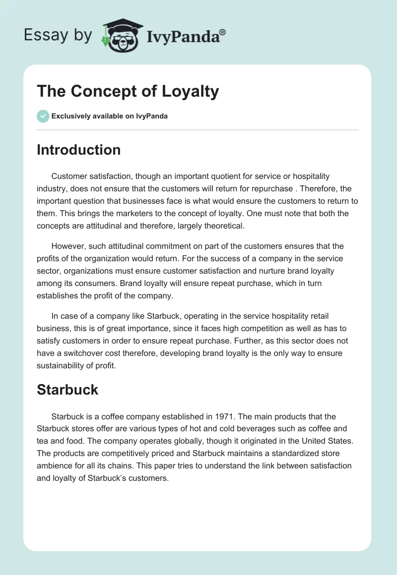 The Concept of Loyalty. Page 1