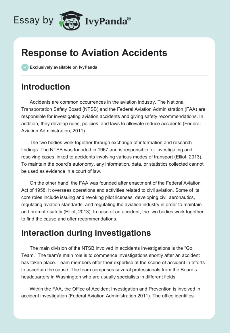 Response to Aviation Accidents. Page 1