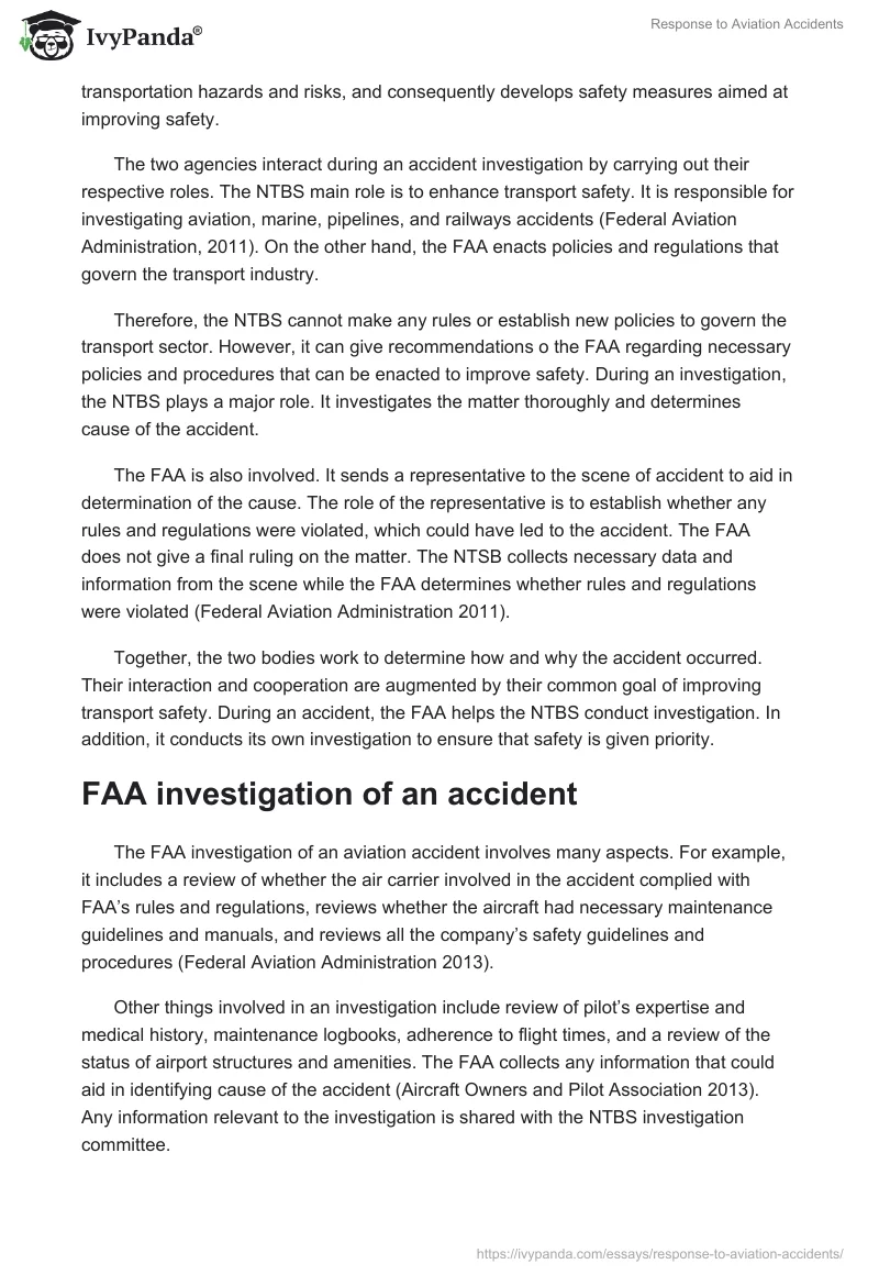 Response to Aviation Accidents. Page 2