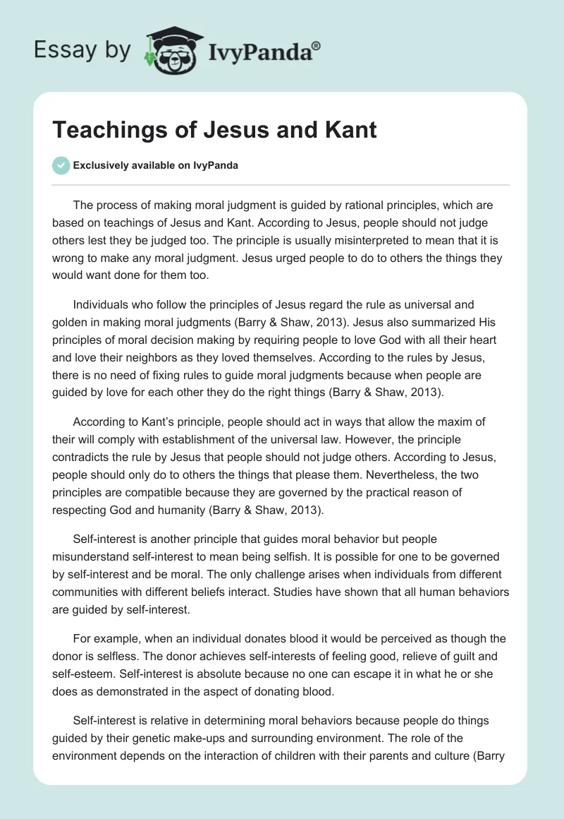Teachings of Jesus and Kant. Page 1