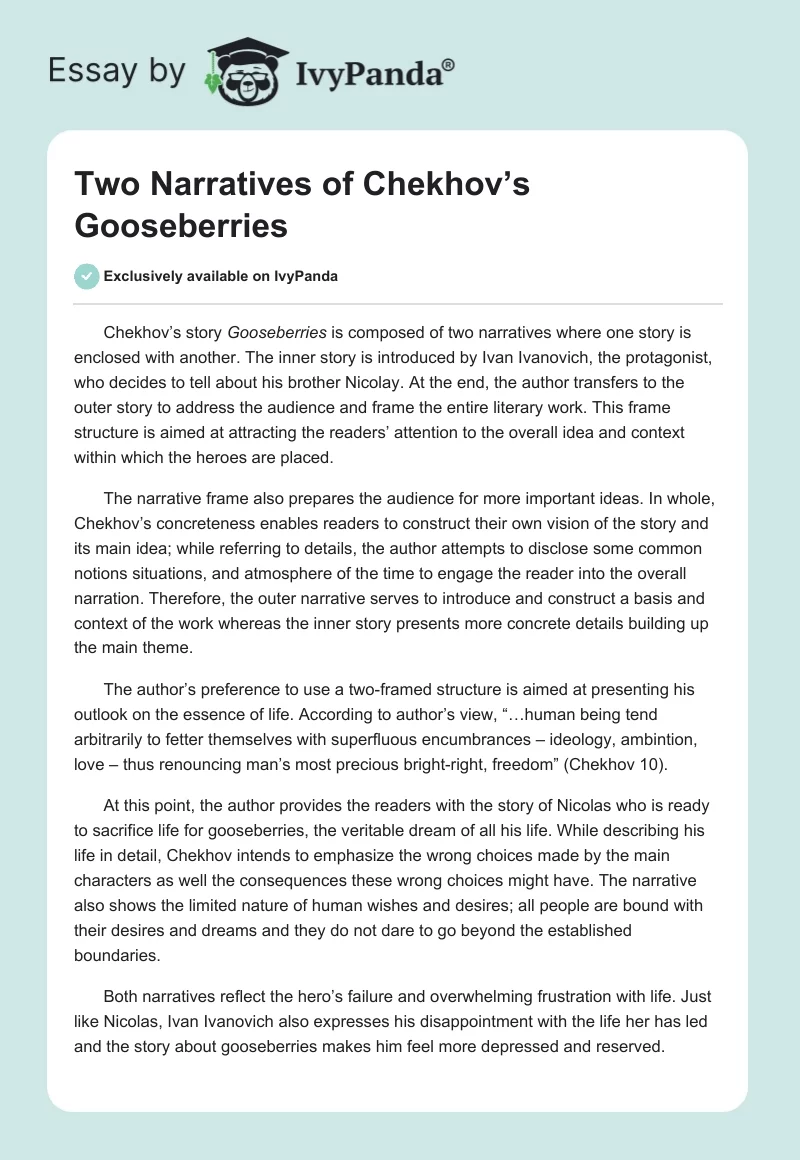 Two Narratives of Chekhov’s Gooseberries. Page 1