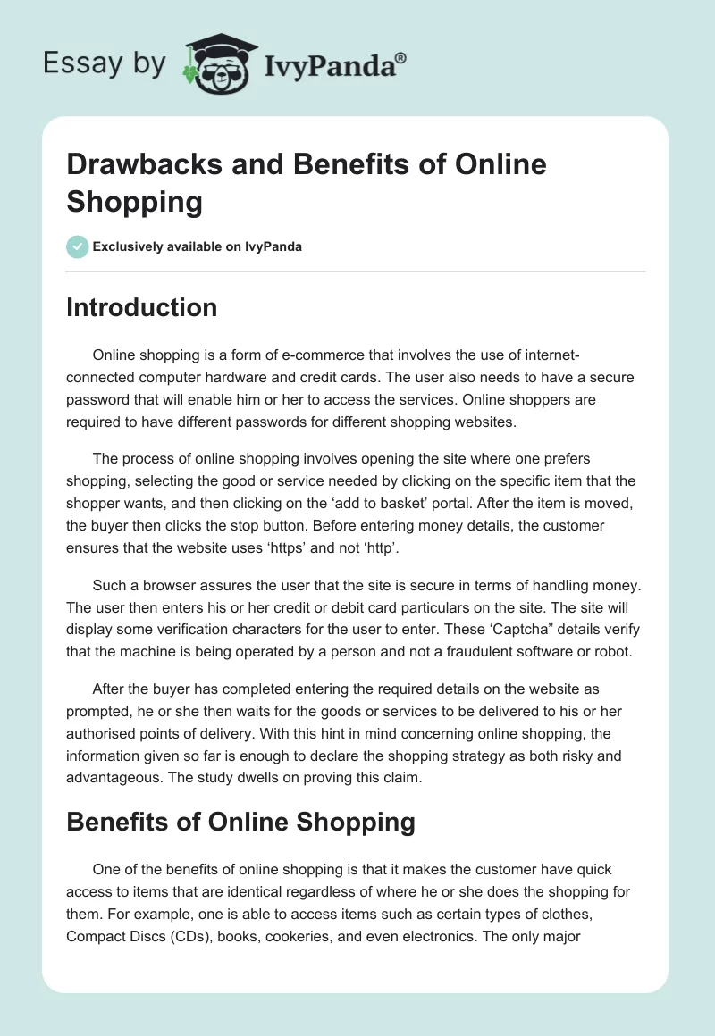 Drawbacks and Benefits of Online Shopping. Page 1