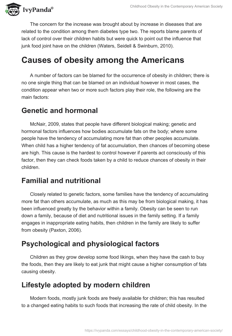 Childhood Obesity in the Contemporary American Society. Page 2