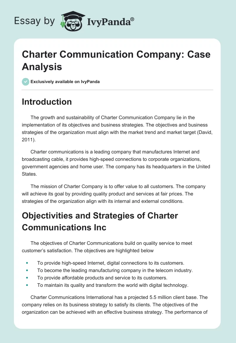 Charter Communication Company: Case Analysis. Page 1