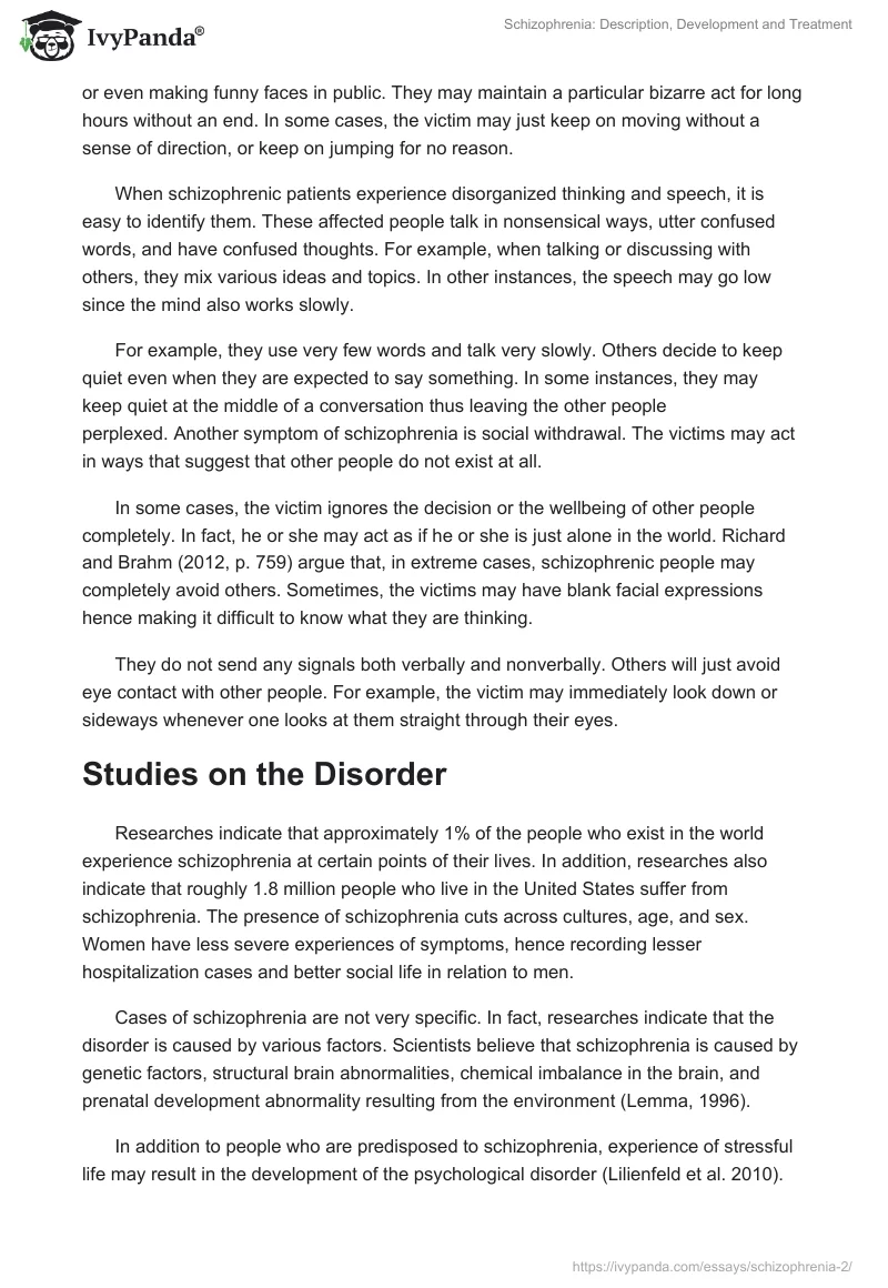 Schizophrenia: Description, Development and Treatment. Page 3