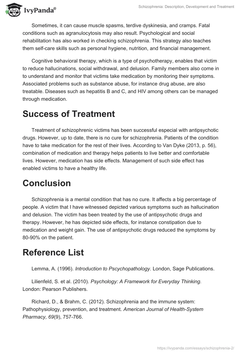 Schizophrenia: Description, Development and Treatment. Page 5