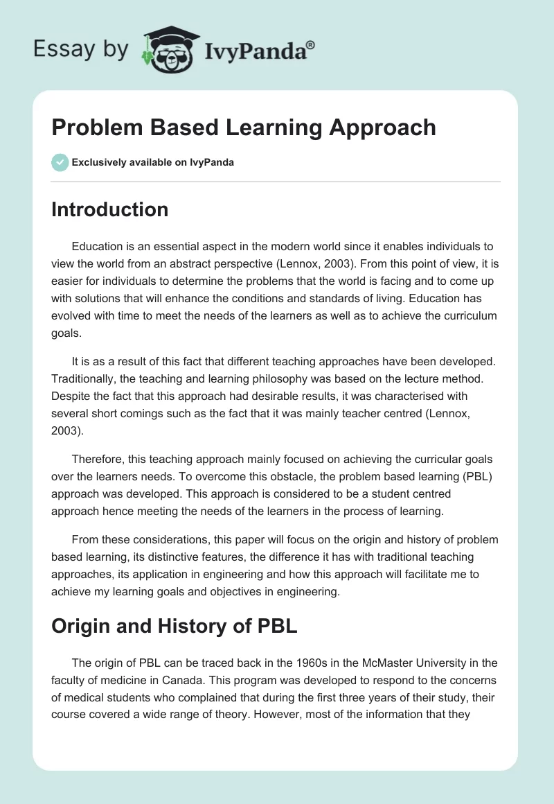 Problem Based Learning Approach. Page 1