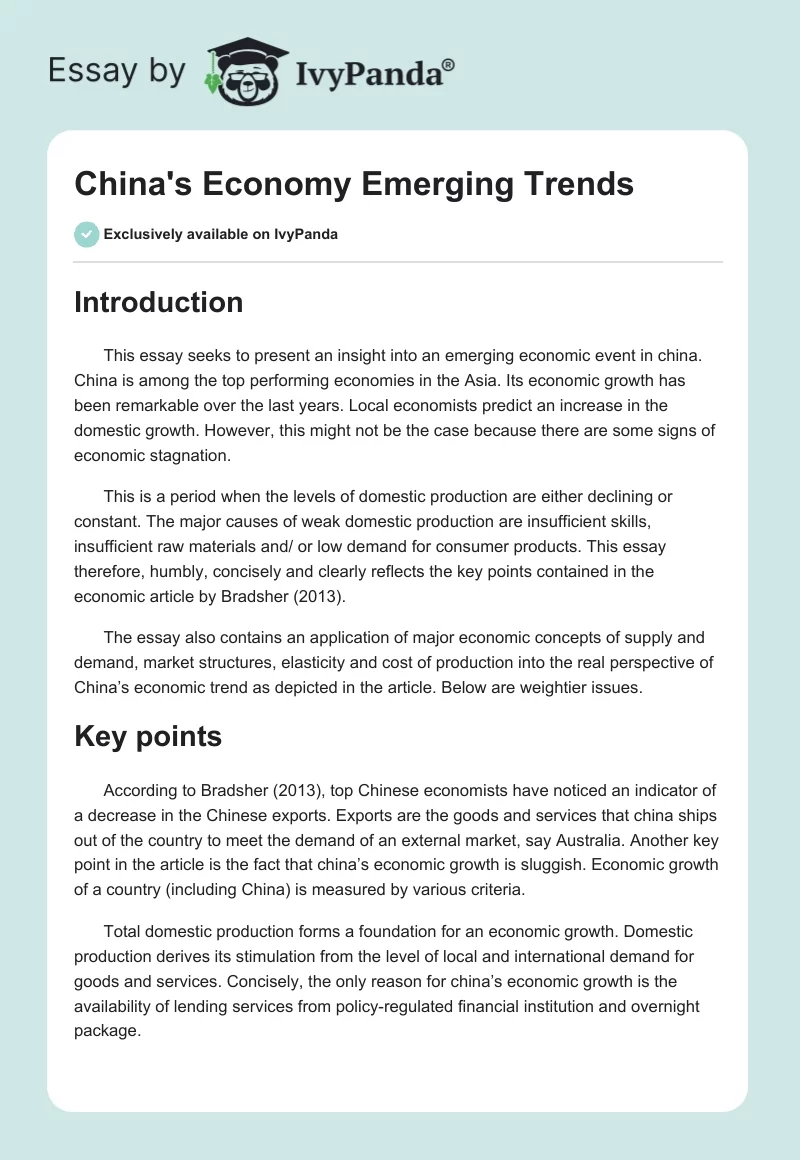 China's Economy Emerging Trends. Page 1