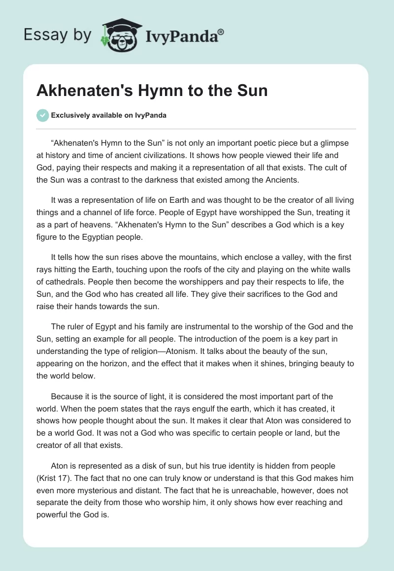 Akhenaten's Hymn to the Sun. Page 1