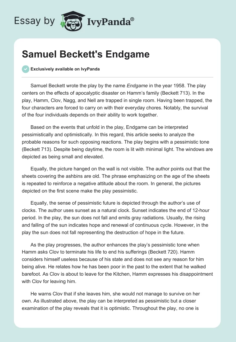 Samuel Beckett's "Endgame". Page 1