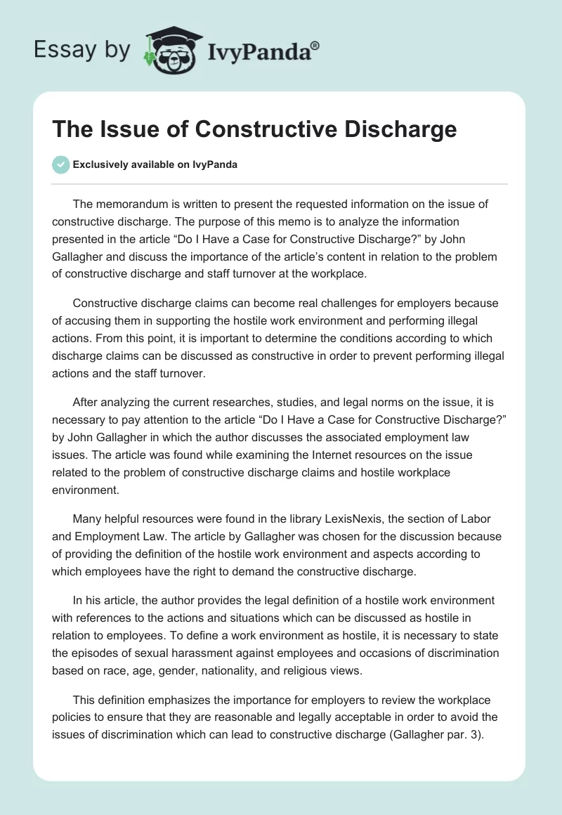 The Issue of Constructive Discharge. Page 1