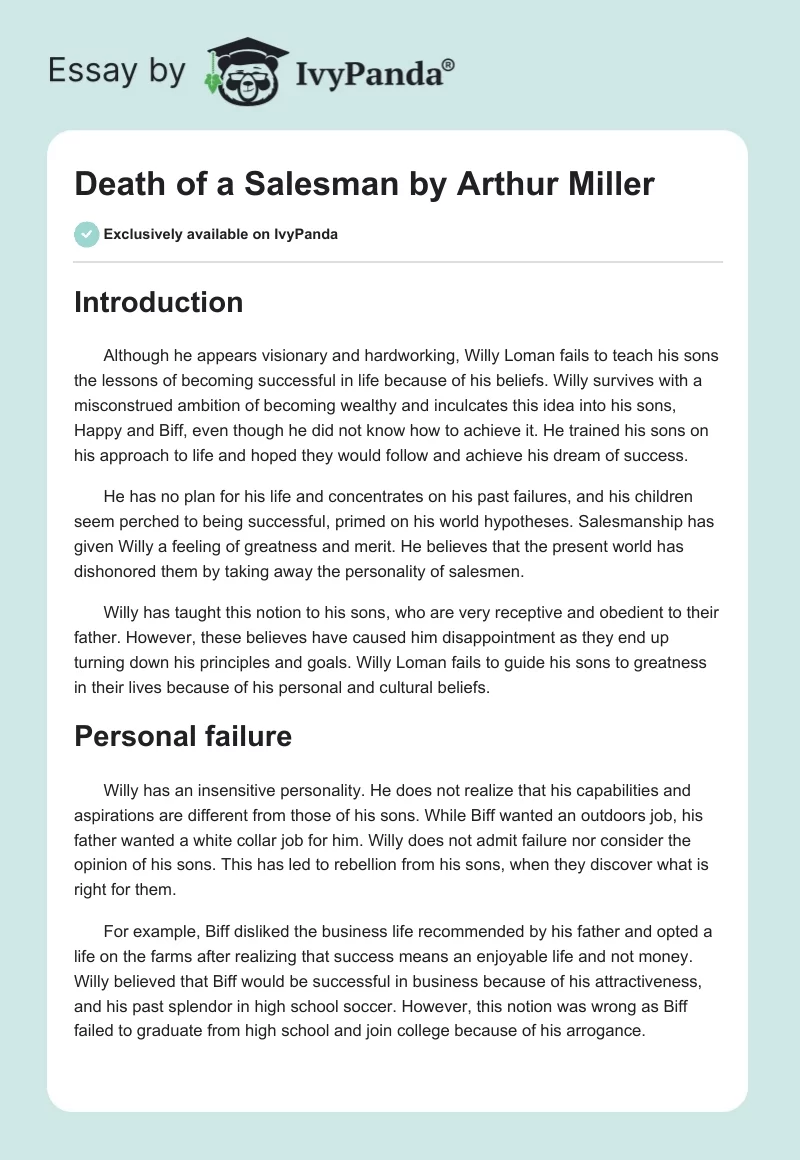 Death of a Salesman By Arthur Miller Character