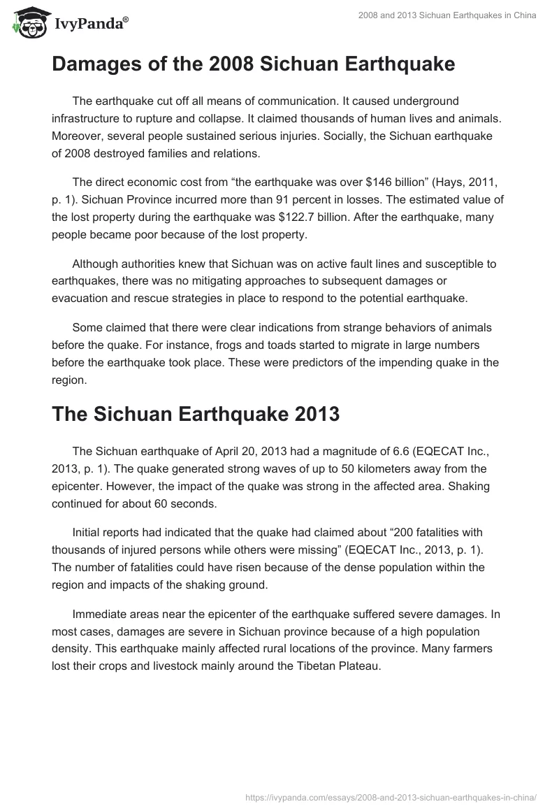 2008 and 2013 Sichuan Earthquakes in China. Page 3