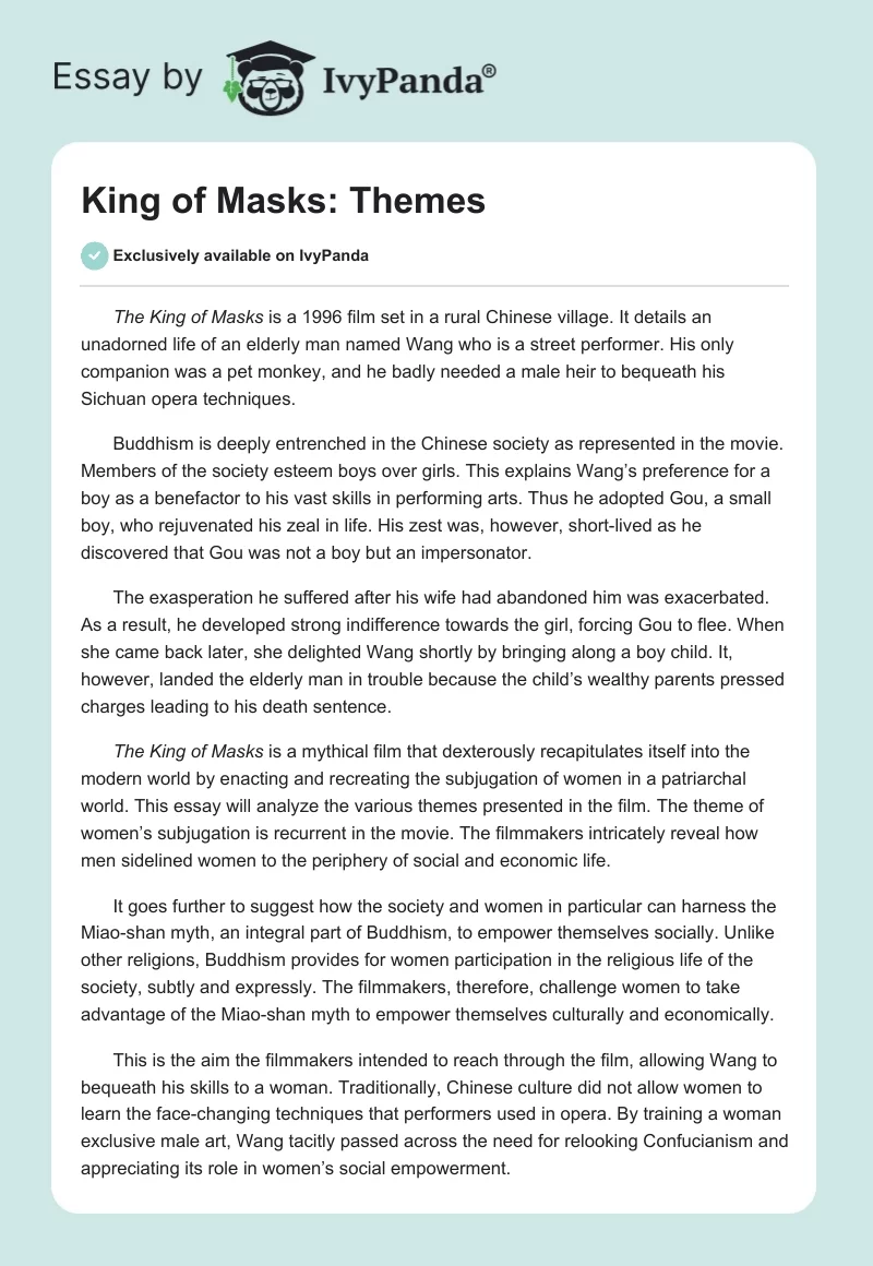 King of Masks: Themes. Page 1