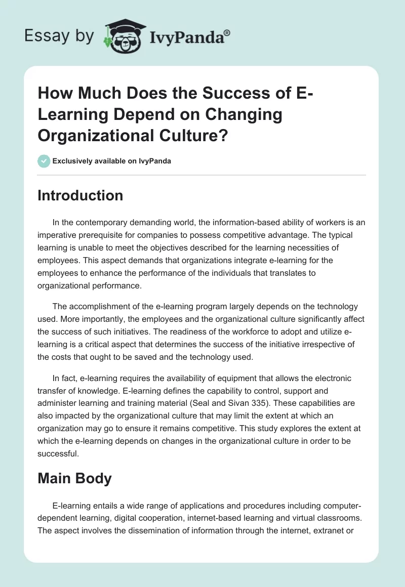 How Much Does the Success of E-Learning Depend on Changing Organizational Culture?. Page 1
