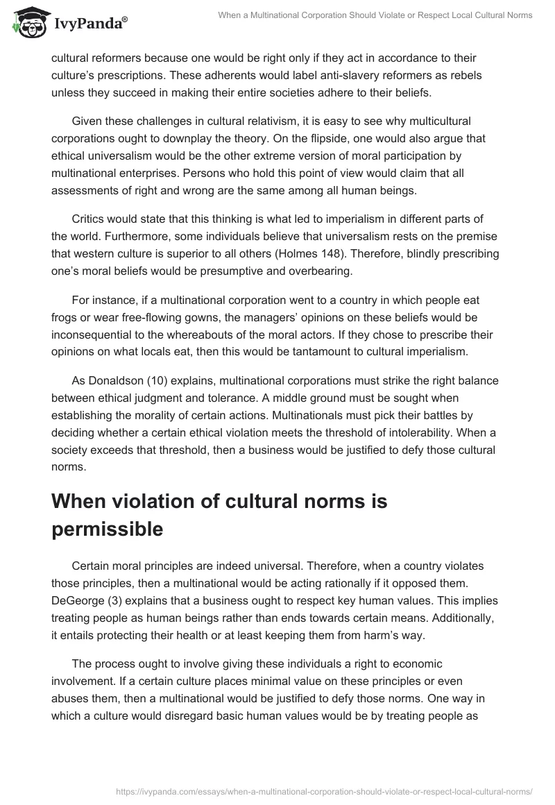 When a Multinational Corporation Should Violate or Respect Local Cultural Norms. Page 2