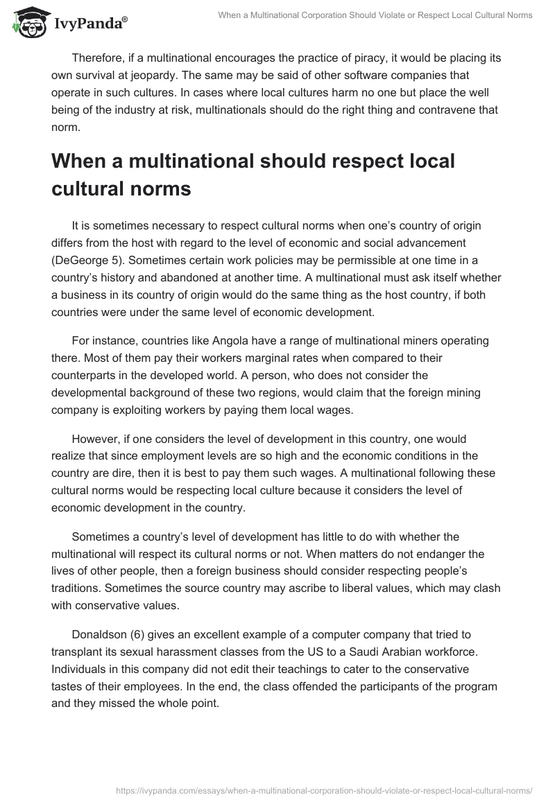 When a Multinational Corporation Should Violate or Respect Local Cultural Norms. Page 4