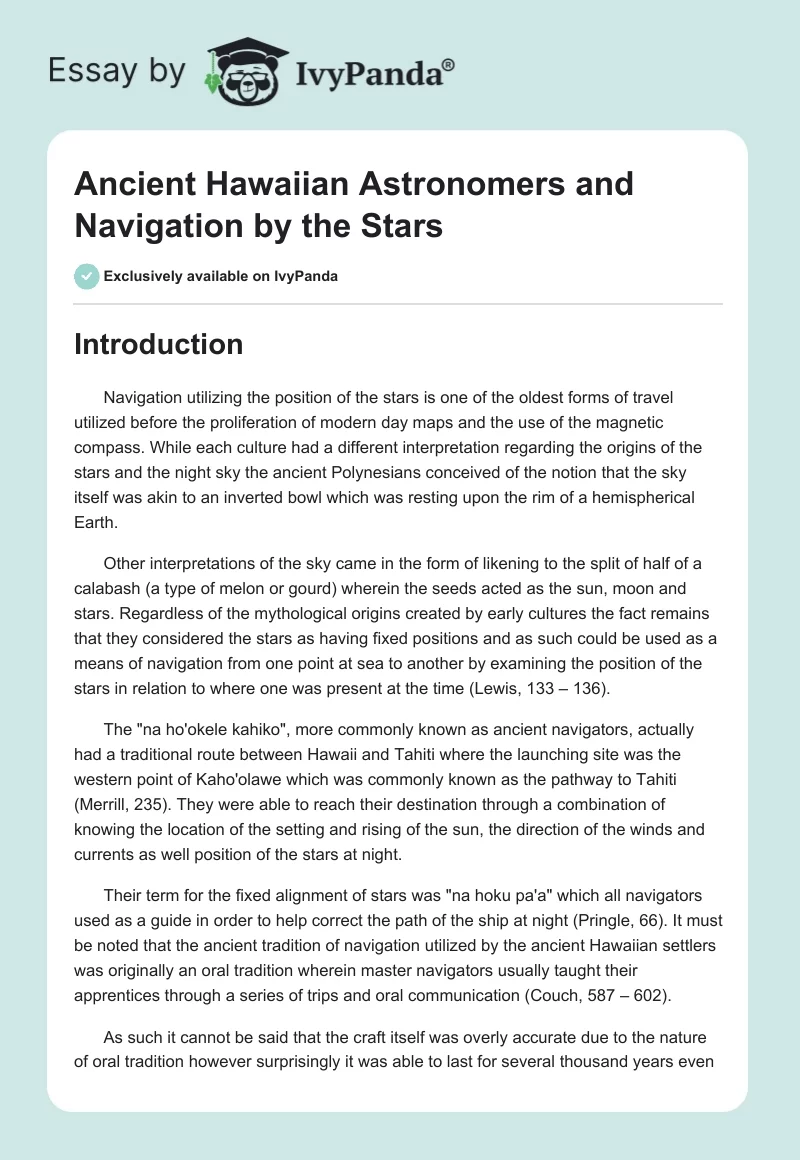 Ancient Hawaiian Astronomers and Navigation by the Stars. Page 1