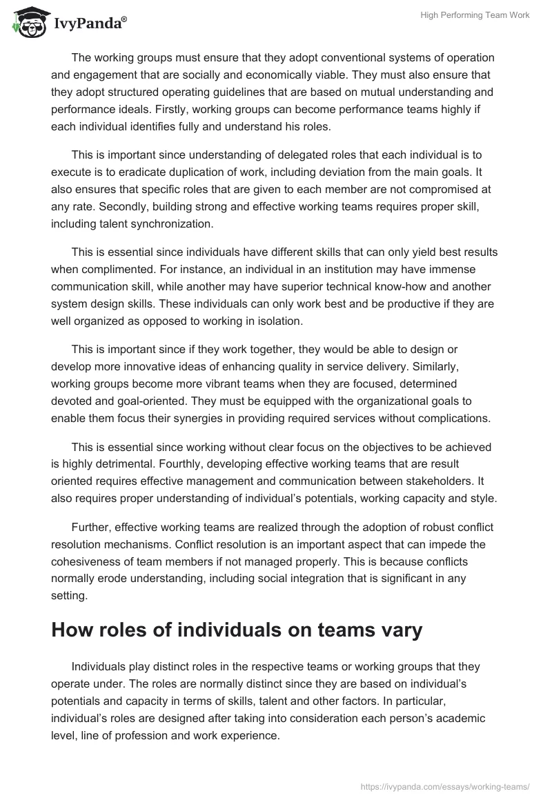 High Performing Team Work. Page 2