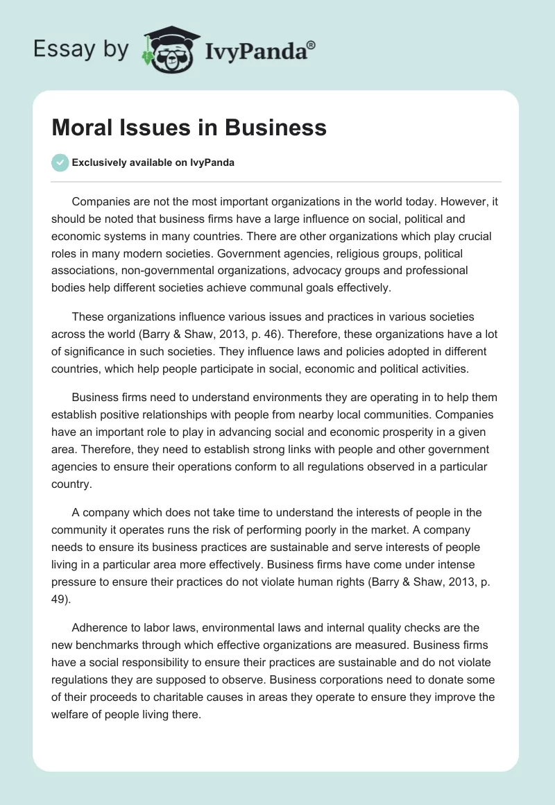 Moral Issues in Business. Page 1