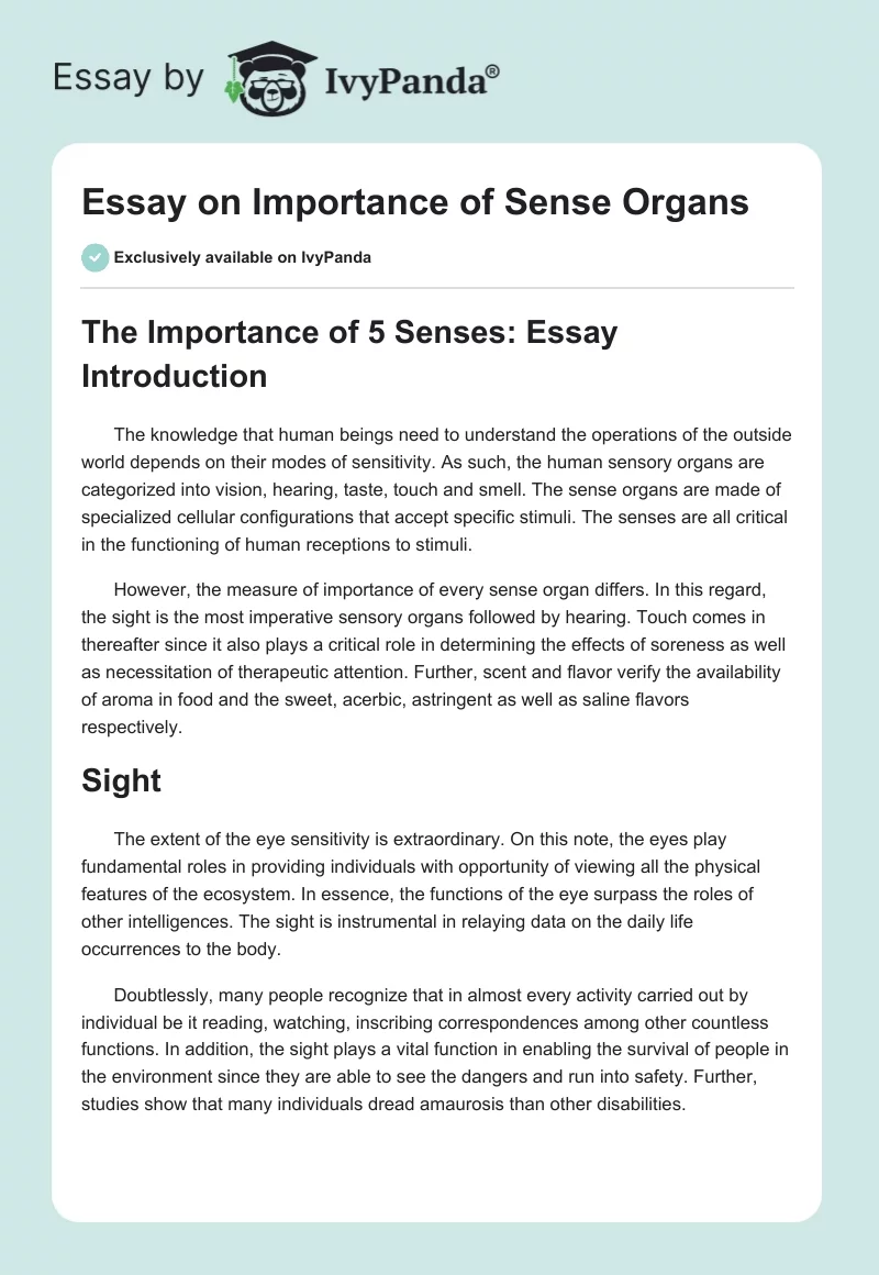 Essay on Importance of Sense Organs. Page 1