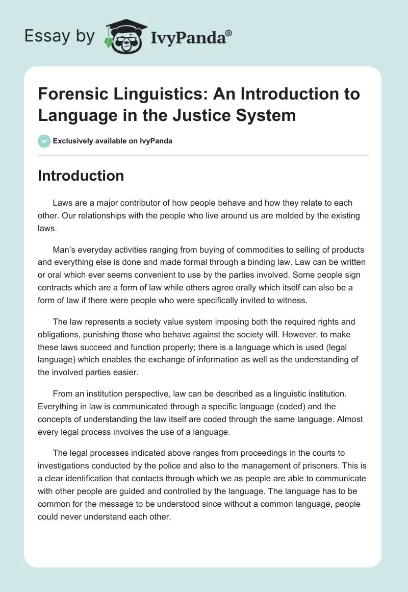 Forensic Linguistics: An Introduction to Language in the Justice System. Page 1