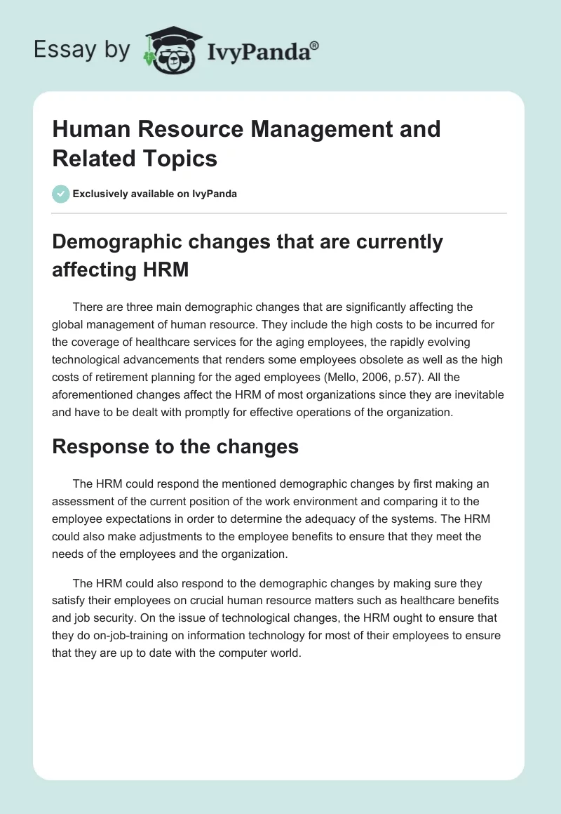 Human Resource Management and Related Topics. Page 1