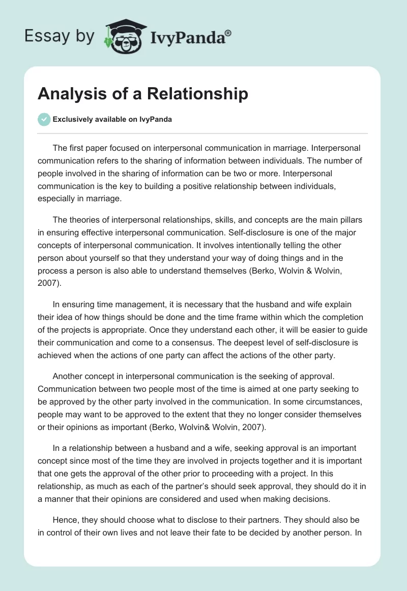 Analysis of a Relationship. Page 1