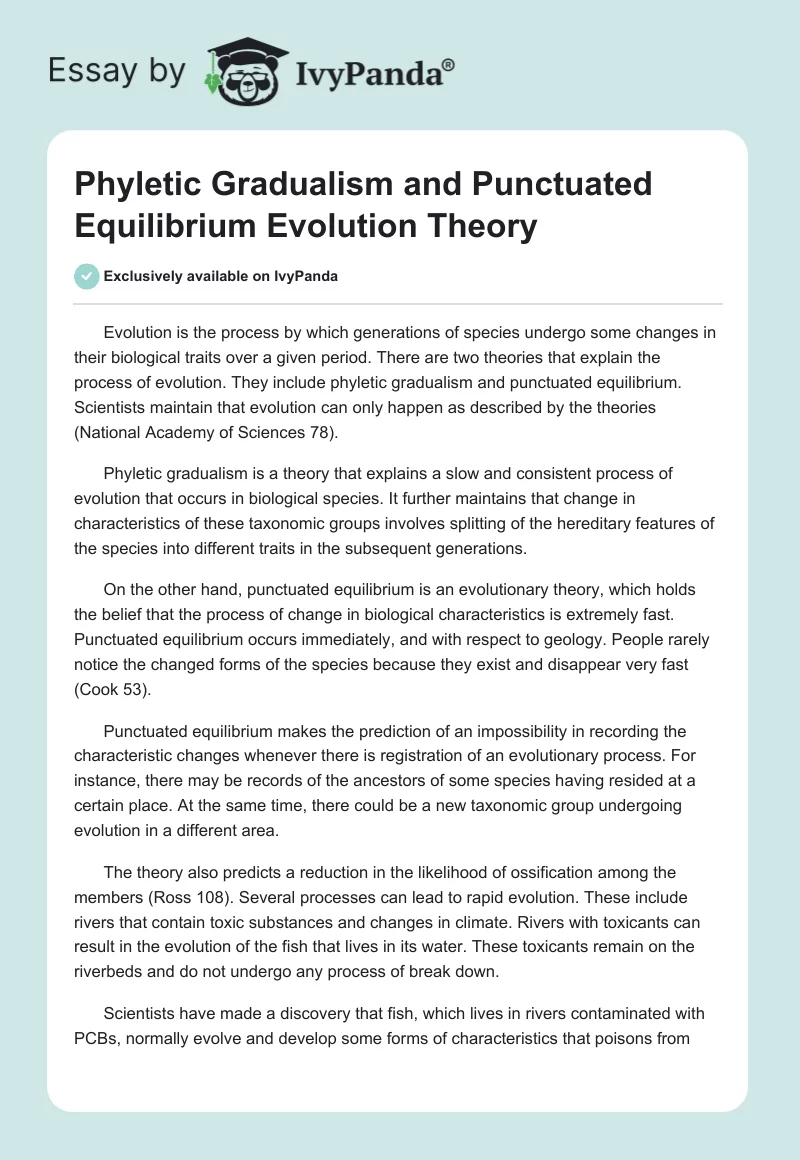 Phyletic Gradualism and Punctuated Equilibrium Evolution Theory. Page 1