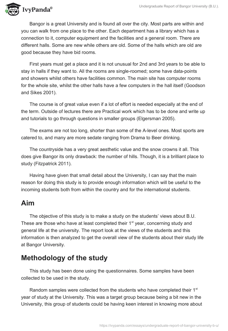 Undergraduate Report of Bangor University (B.U.).. Page 2