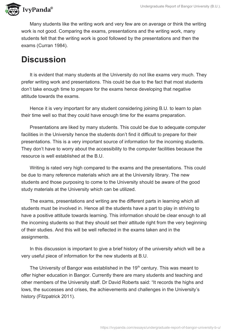 Undergraduate Report of Bangor University (B.U.).. Page 4